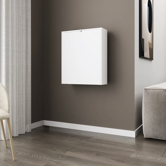 Scratch-resistant white wall-mounted drop-leaf table for home offices provides space for study