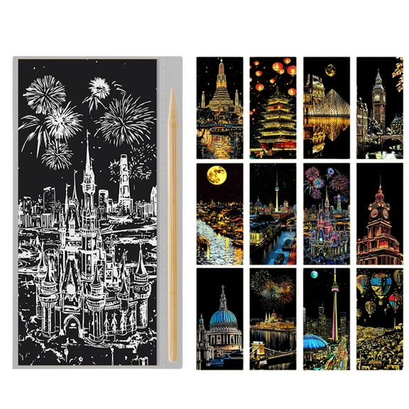 Scratchboard Craft Kit for and Adults, Engraving Art Set with Scratch Papers and Wood Pen, Creative Painting and Relaxation Activity for All Ages