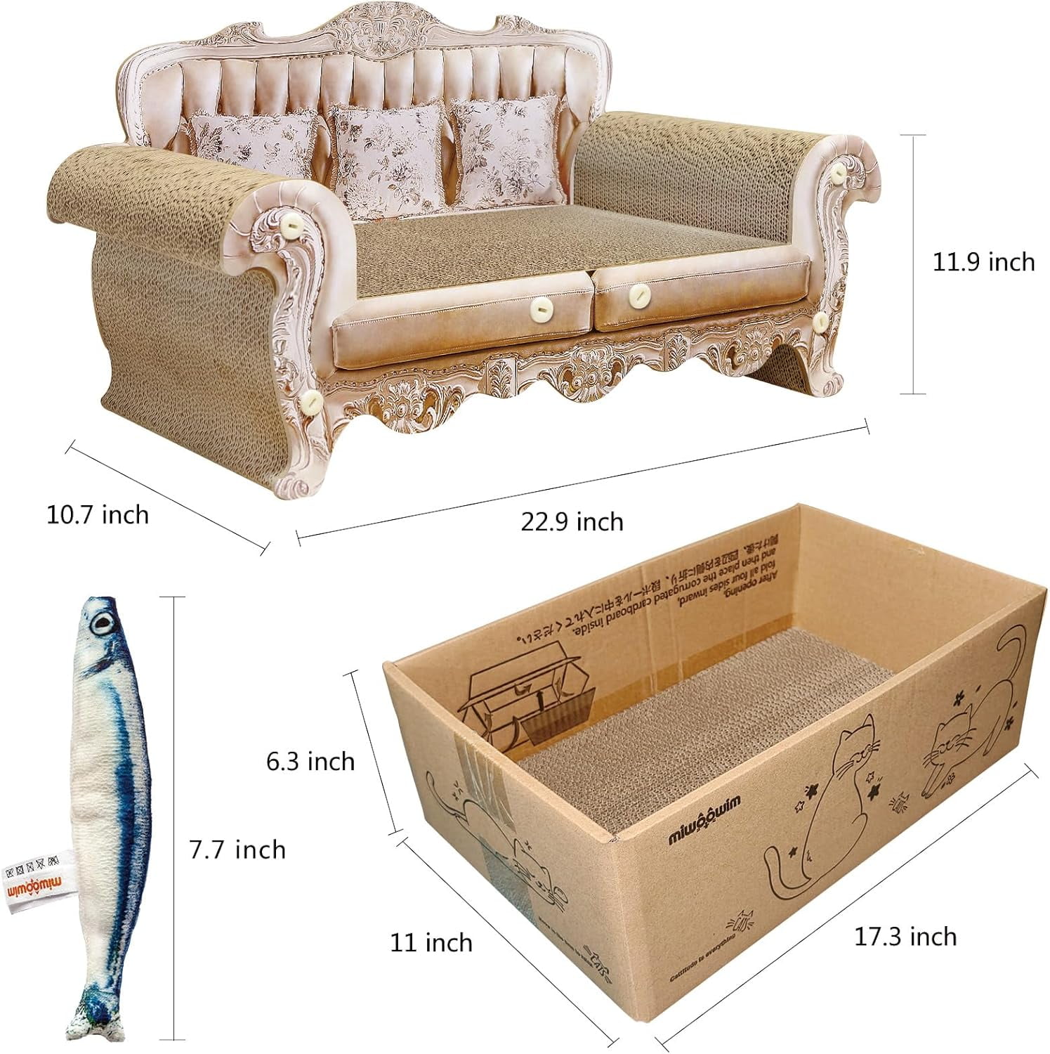 Scratcher Bed, 23 Inch Couch and 17.3 Inch Scratch Box with Pad, Modern ...