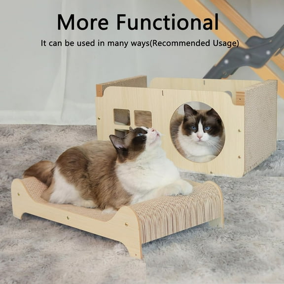 Scratcher House, Large Cardboard  Bed for 2 Cats, Anti-Scratch & Easy to Assemble, Dog Bed Style