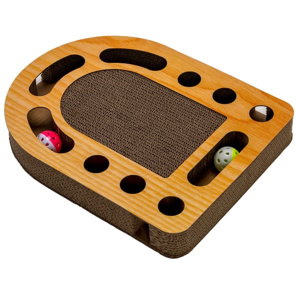 Scratching Pad Ball Track Cat Toy w/ Catnip for Indoor Cats - Archway Busy Box Scratcher - Tan, One Size