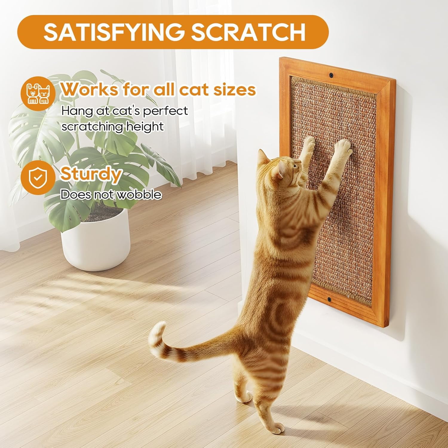 Scratching Post - 2PCS Large Wooden Sisal Wall Floor Mounted Vertical Scratch Pad for Indoor Cats Kittens Furniture Protector