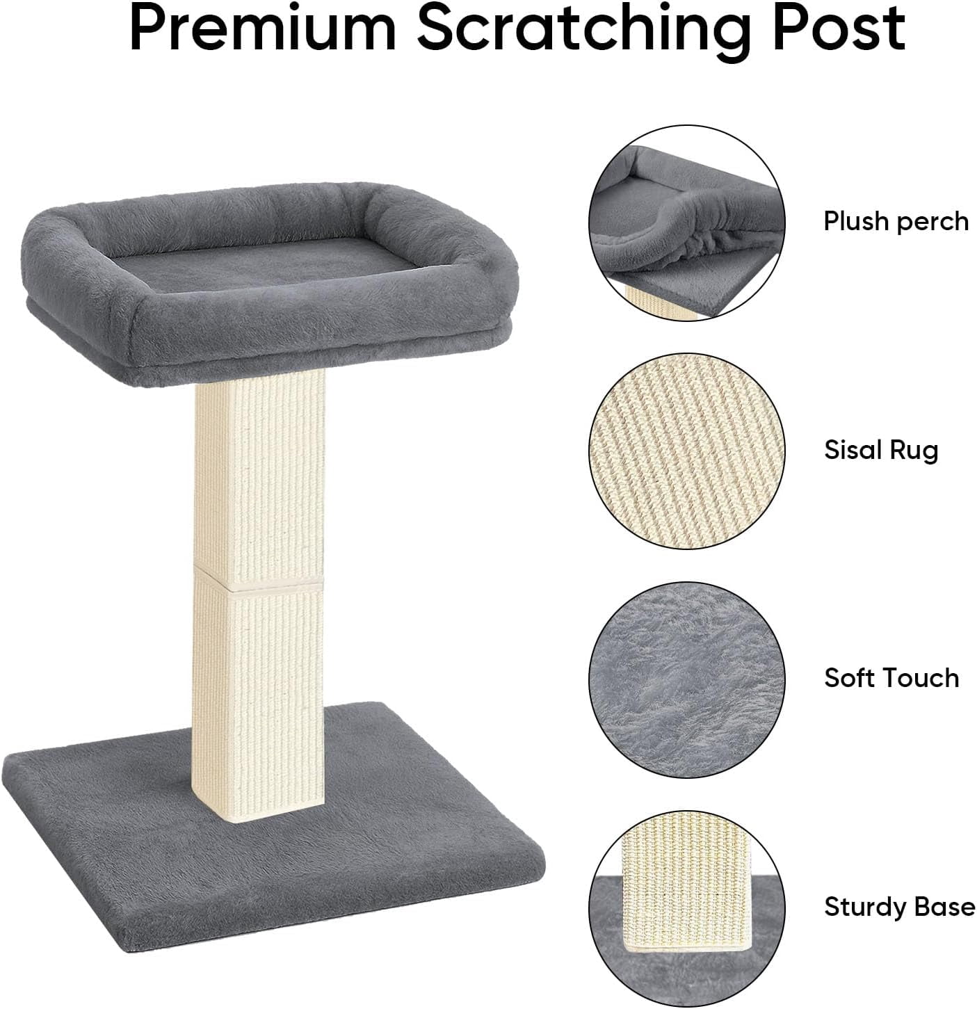 Scratching Post, 32 Inch Vertical Sisal Tower with Elevated Plush Bed & Carpet Pad for Indoor Cats,