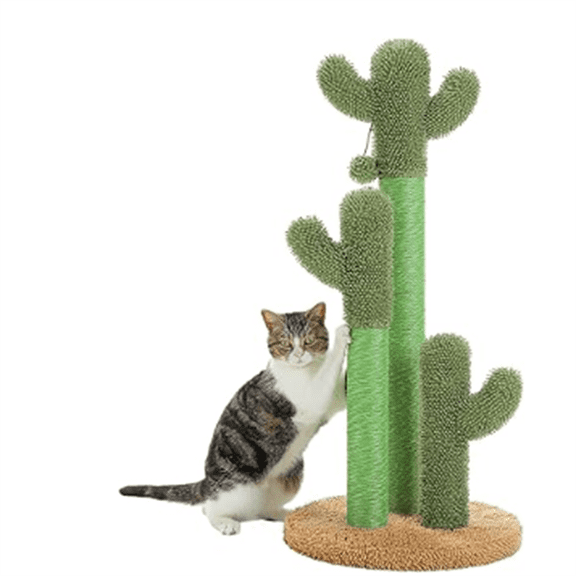 Scratching Post Cactus Cat Scratcher Featuring with 3 Scratching Poles and Interactive Dangling Ball - 35 Inches