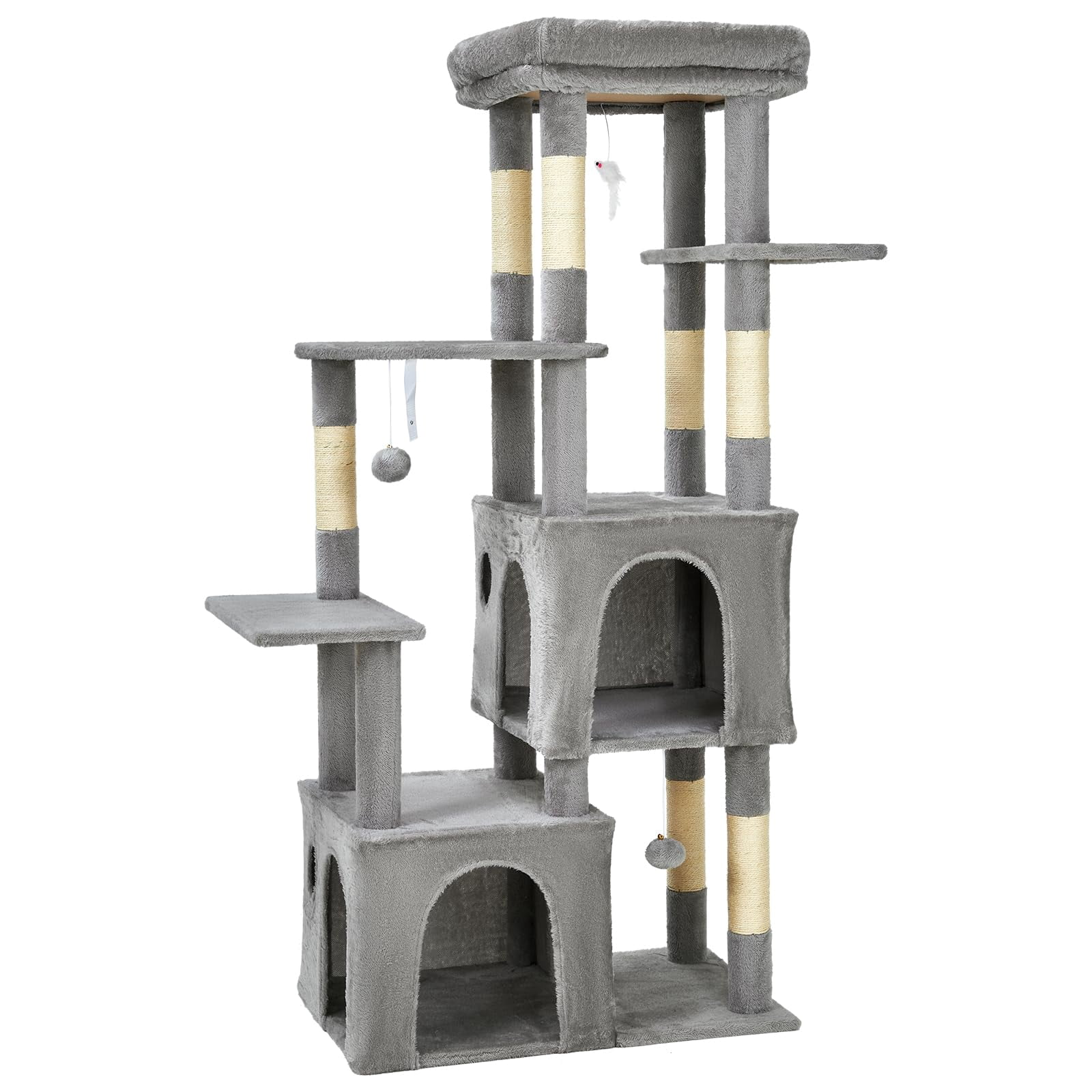 Scratching Post for Large Cats 62" - Multi-Level Tower with Extra Large Platform, Spacious Condominiums, Sturdy Natural Sisal Posts, Play Area for Maine Coon - Light Grey