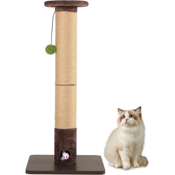 Scratching Post for Indoor Cats Adults – 33." Tall Sisal Scratcher with Interactive Mouse Hole, Sturdy Furniture Board Base