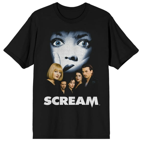 Scream 1-3 Distressed Movie Poster Crew Neck Short Sleeve Women's Black T-shirt-Medium
