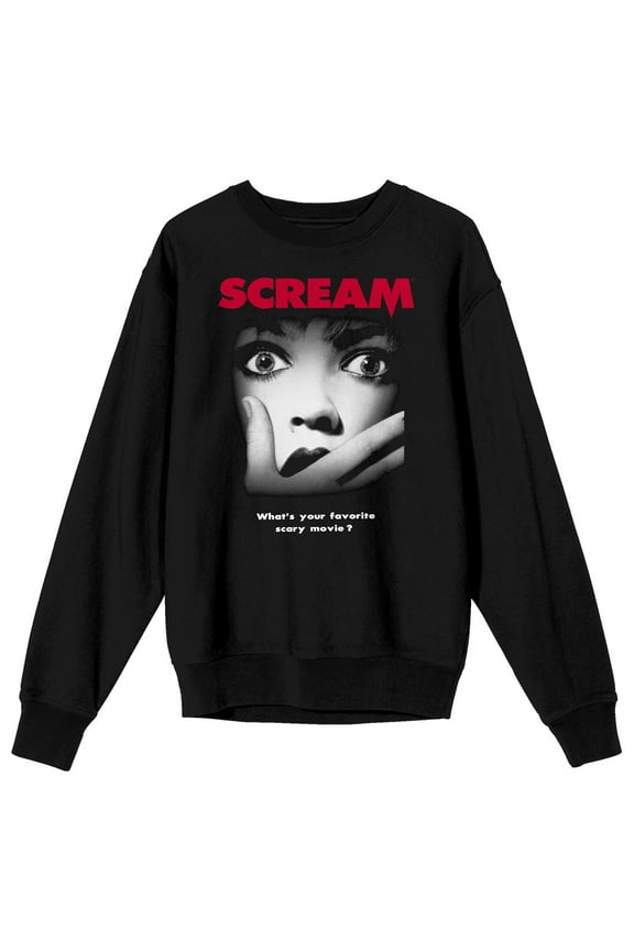 Scream 1-3 Movie Poster Crew Neck Long Sleeve Black Adult Sweatshirt-XL