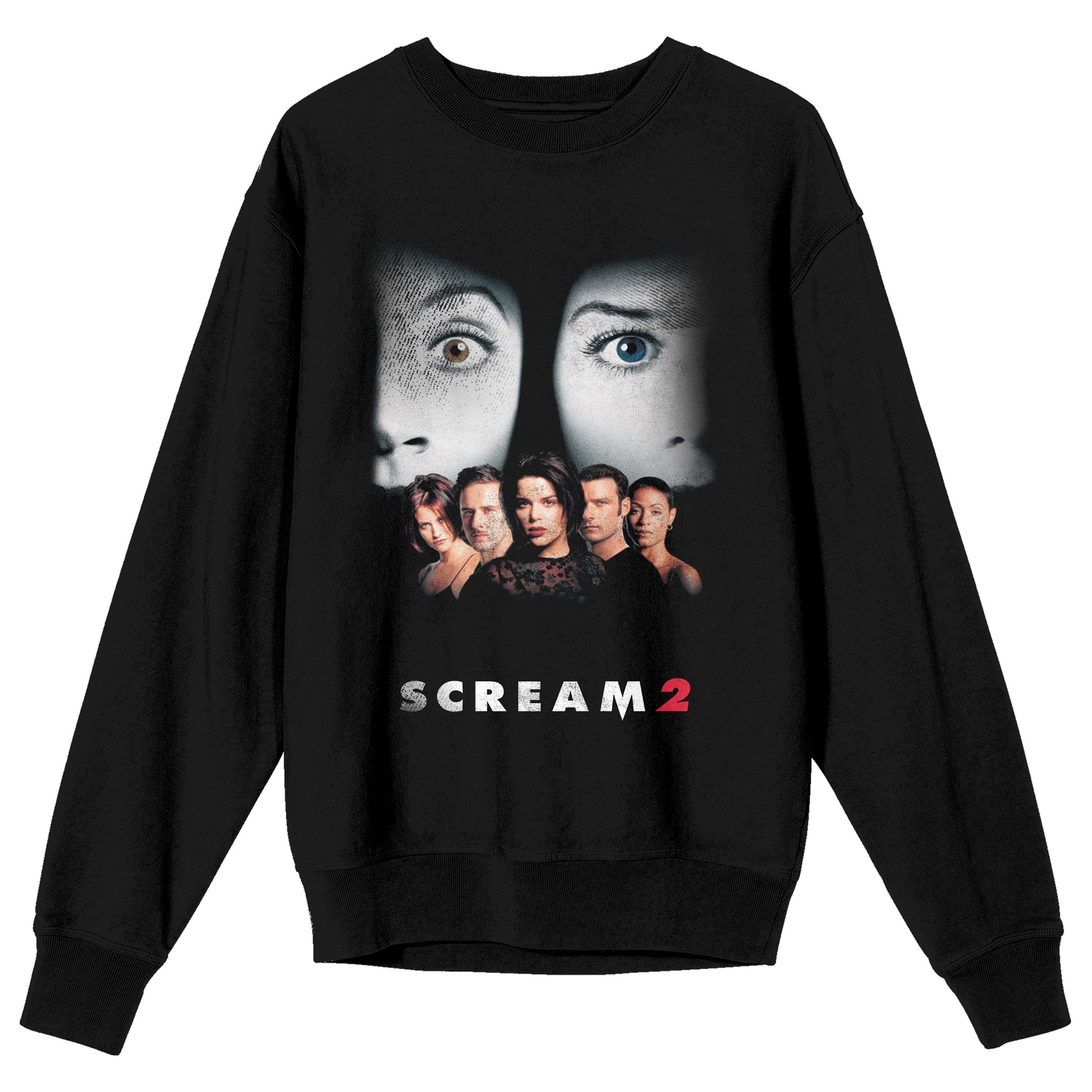 Scream 1-3 Scream 2 Movie Poster Crew Neck Long Sleeve Black Adult  Sweatshirt-Small