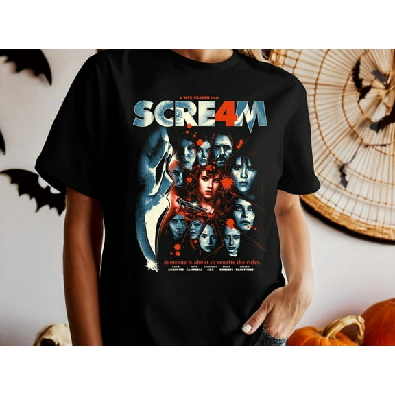 Scream 4 Unisex Tee, Scary Movie Lover Gift, Horror Film Fan Shirt,Black Color,Size L