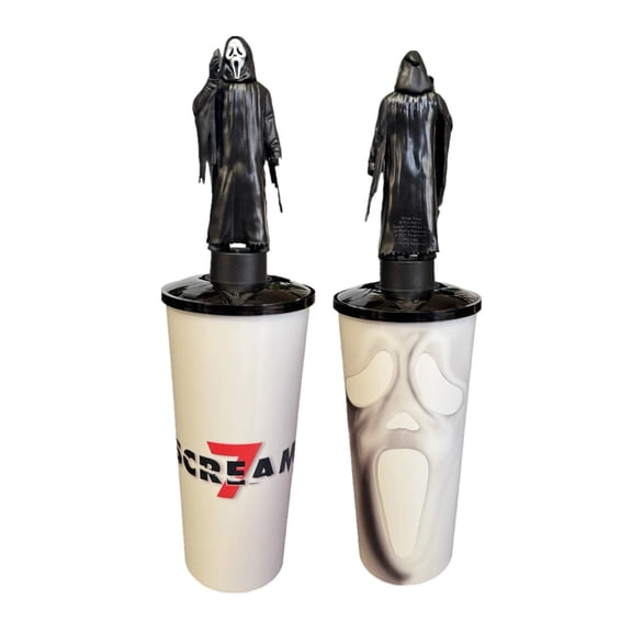 Scream 7 Ghost Face Plastic Travel Tumbler, Plastic Cups Reusable Mug with Lid for Coffee Tea Cold Drinks Movie Nights and Parties Decor
