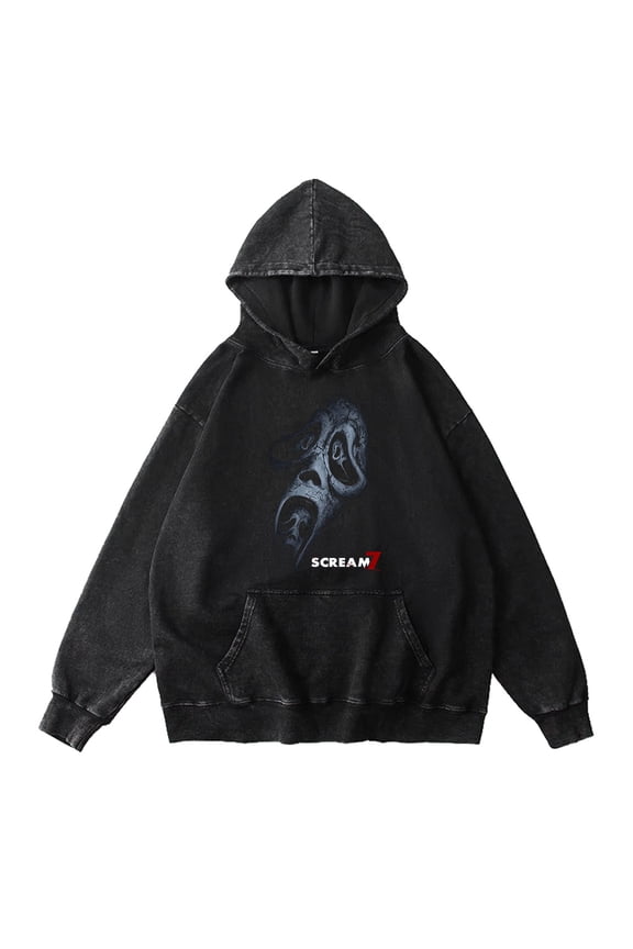 Scream 7 Ghostface Merch New Movie Hoodie Vintage Washed Dirtyfit Fashion Winter Sweatshirts Top