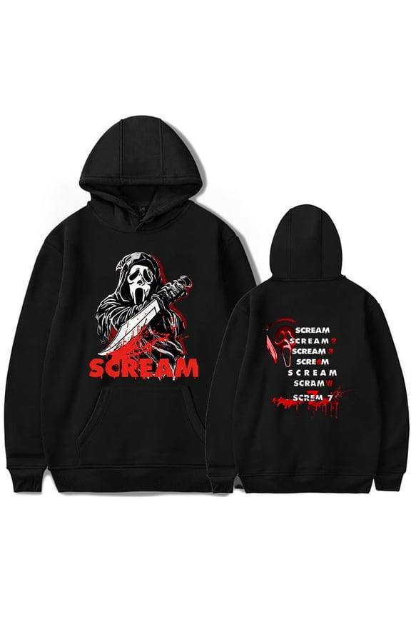 Scream 7 Hot New Movie Ghostface Merch Unisex Casual Fashion Long Sleeve Hoodie Sweatshirt for Spring & Autumn