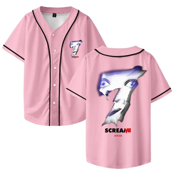 Scream 7 Inspired Graphic Merch Baseball Jersey T-Shirt – Unisex V-Neck Short Sleeve Streetwear Top for Movie Fans