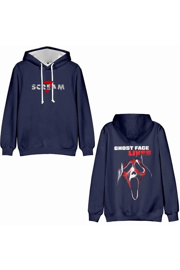 Scream 7 Merch Ghostface Lives Bagless Hoodie Halloween Sweatshirt Streetwear Unisex Winter Fashion Fan Pullovers Top