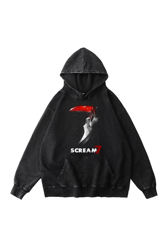 Scream 7 Merch Ghostface Movie Hoodie Vintage Washed Dirtyfit Fashion Winter Sweatshirts Top