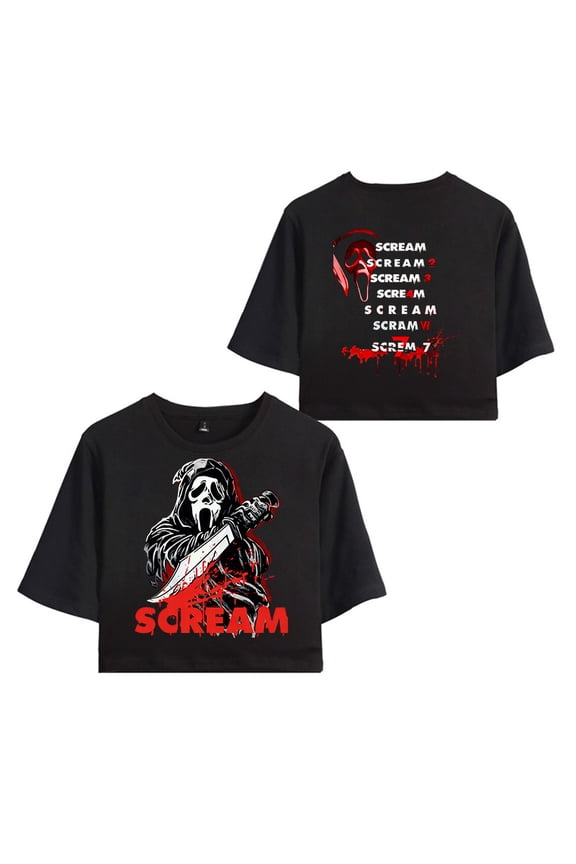 Scream 7 Merch Ghostface Movie T-Shirt For Women&Girls Midriff Short Sleeve Summer Fashion Vest Tee