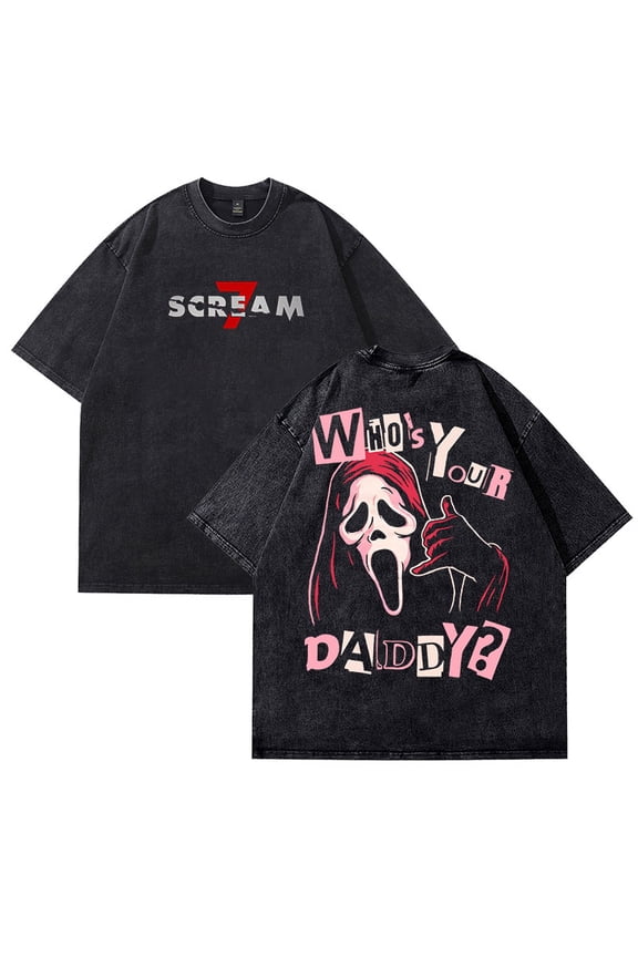 Scream 7 Merch Ghostface New Movie Tshirt Vintage Washed Cotton Dirtyfit T-Shirt Oversized Black Graphic Tee