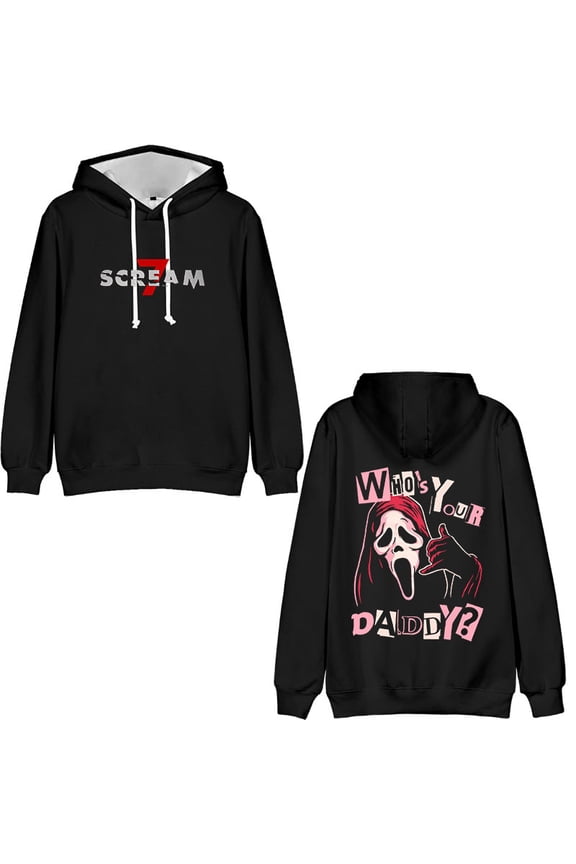 Scream 7 Merch Ghostface Who's Your Daddy Bagless Hoodie Halloween Sweatshirt Streetwear Unisex Winter Fashion Fan Pullovers Top