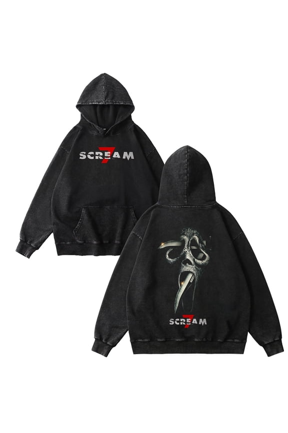 Scream 7 Merch Movie Ghostface Graphic Hoodie Vintage Washed Dirtyfit Fashion Winter Sweatshirts Top