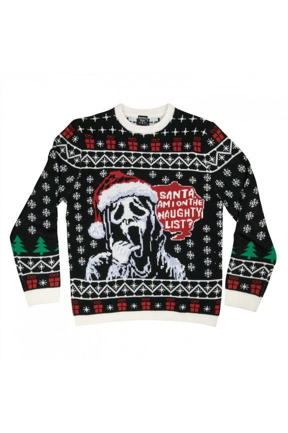 880819-xlarge Scream Ghostface Santa, Am I on the Naughty List Ugly Christmas Sweater - Extra Large