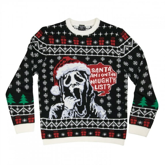 Scream 880819-xlarge Scream Ghostface Santa, Am I on the Naughty List Ugly Christmas Sweater - Extra Large