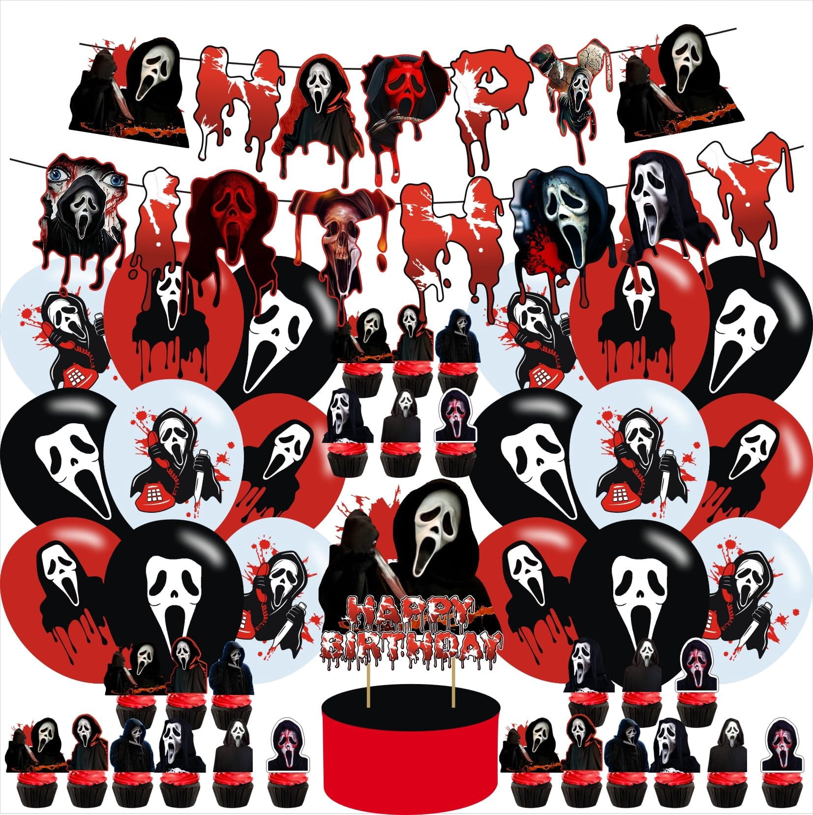 Scream Ramo Toppers Scream Birthday Backdrop,Horror Movie Theme Party Decorations, Includes ...