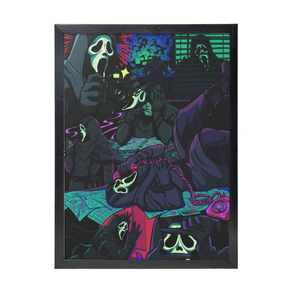 Scream Film Ghostface Decorative Painting Black Frame Canvas Decor Wall Poster Art Painting Gift For Bedroom Living Room Dinner Room Posters 12x16in