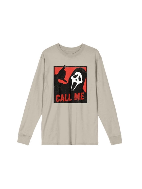Scream Ghost Face Call Me Long Sleeve Shirt, Grey, Large