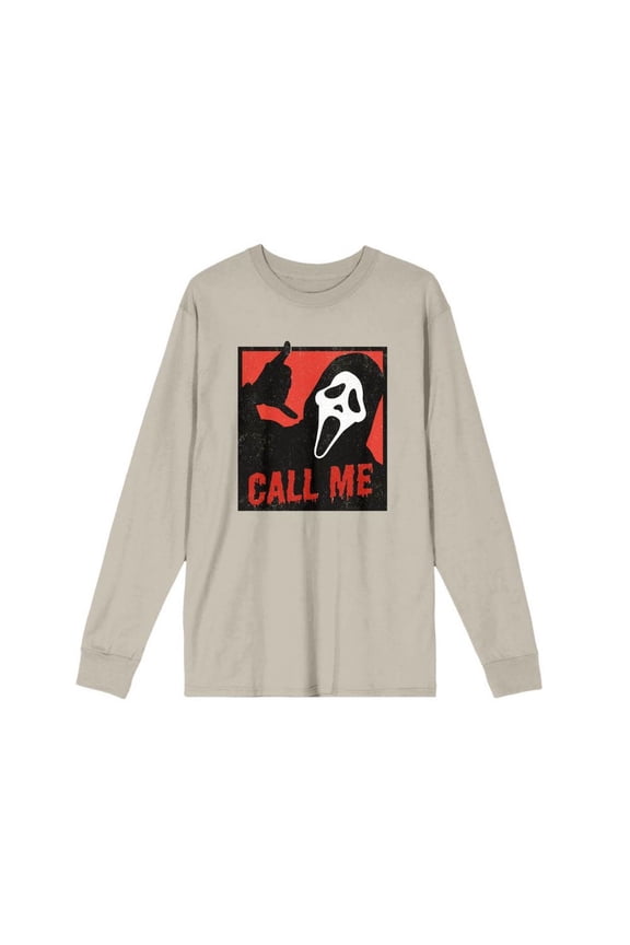 Scream Ghost Face Call Me Long Sleeve Shirt, Grey, Small