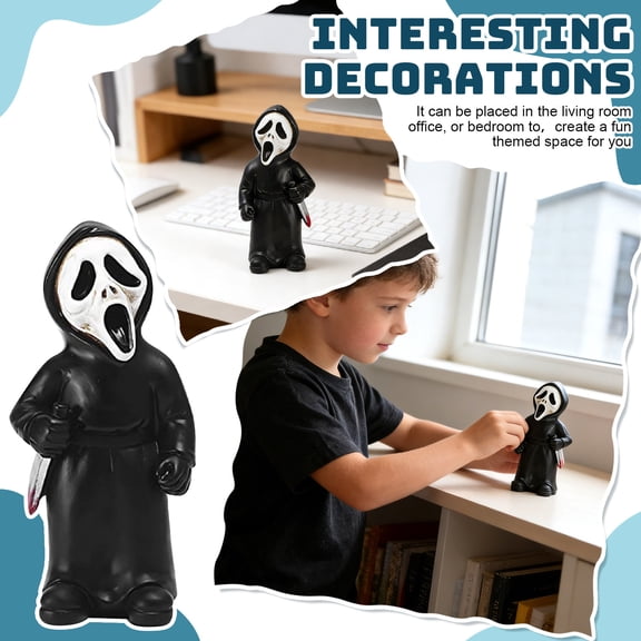 Scream Ghost Face Curioji Resin Figure-Horror Sculpture Ornaments Resin Ornaments Desktop Ornaments Creative Ornaments Crafts Indoor Garden Statues