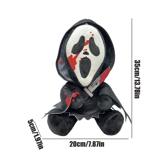 Scream Ghost Face Soft Plushie 13.8 Inch, Funny Spooky Horror Stuffed Toy Halloween Home Sofa Decorations Scary Party Collection Gifts for Friends Family