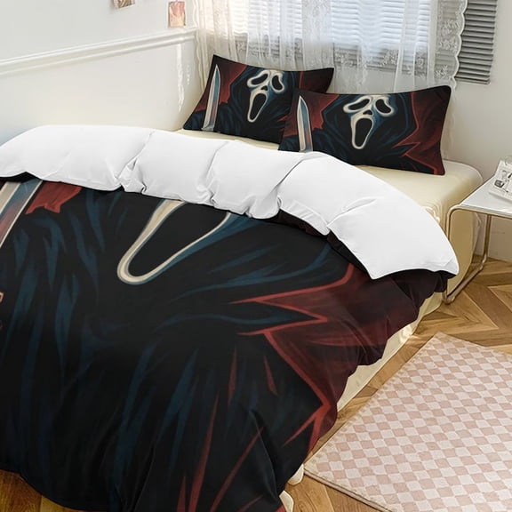 Scream Ghostface 3 Pcs Bed Sheets Set Breathable Duvet Cover with 2 Pillow Sham Soft All Seasons Bedding Set 86"x70"