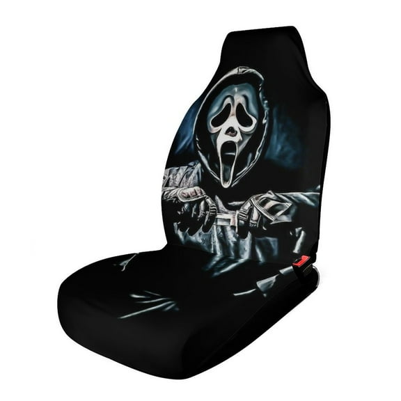 Scream Ghostface Car Seat Covers Nonslip Elastic Front Seat Protector Fashion Prints Seat Mat Cover Universal Fit Cars Trucks SUV 1PCS Car Accessories