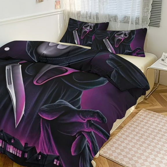 Scream Ghostface Duvet Cover Set, 3 Piece Bedding Set 86"x70" Double Sided Printing Decorative Comforter Cover Set (1 Duvet Cover + 2 Pillow Shams)
