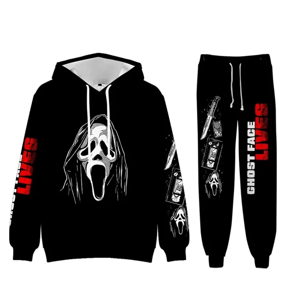 Scream Ghostface Hoodies Jogger Pants Two Piece Set Black Sweatshirts Sweatpants Horror Movie Merch Sets