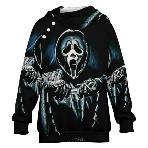 Scream Ghostface Kids Pullover Hoodie Raglan Long Sleeve Sweatshirt Fashion Casual Sweater Jacket 8-9Y