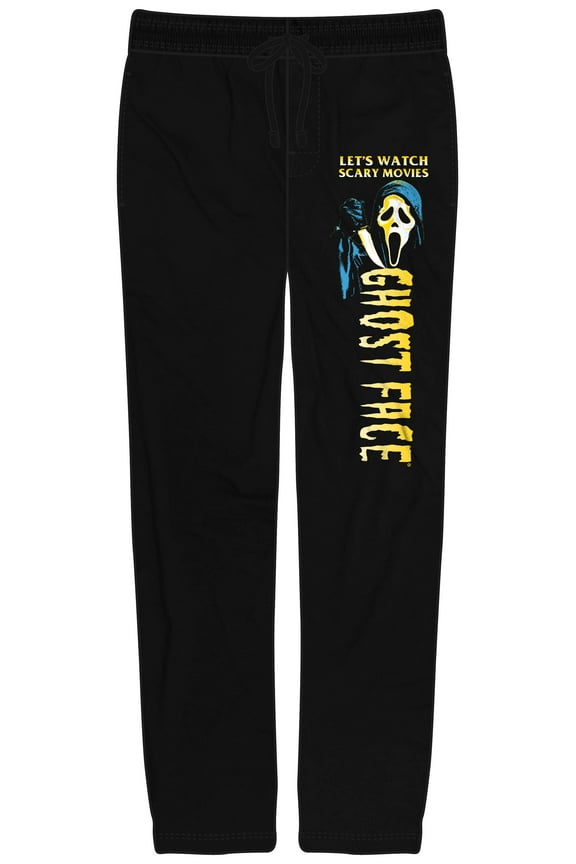 Scream Ghostface Let's Watch Scary Movies Men's Black Sleep Pajama Pants-Medium