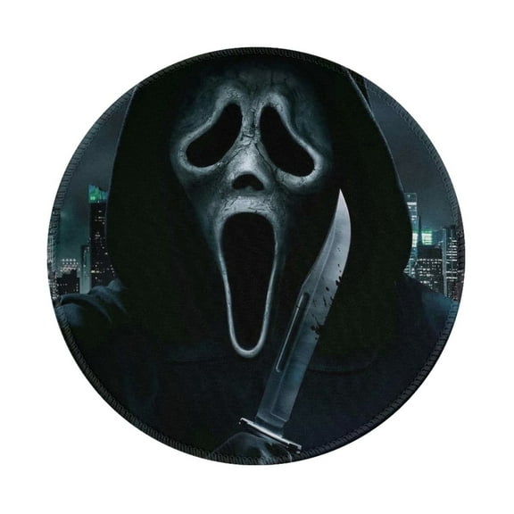 Scream Ghostface Non-Slip Rubber Base Mouse Mat 8 Inch Round Mouse Pad With Stitched Edge For Working And Gaming 1 Pcs