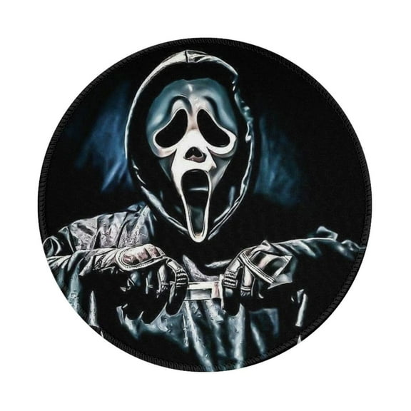 Scream Ghostface Non-Slip Rubber Base Mouse Mat 8 Inch Round Mouse Pad With Stitched Edge For Working And Gaming 1 Pcs