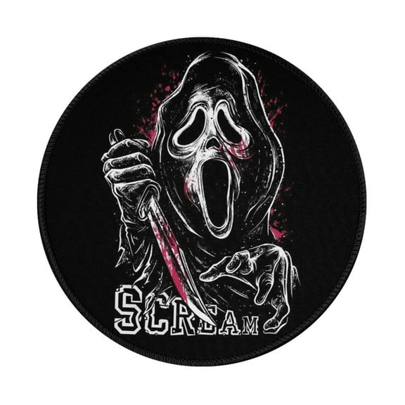 Scream Ghostface Non-Slip Rubber Base Mouse Mat 8 Inch Round Mouse Pad With Stitched Edge For Working And Gaming 1 Pcs