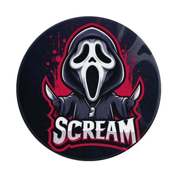 Scream Ghostface Non-Slip Rubber Base Mouse Mat 8 Inch Round Mouse Pad With Stitched Edge For Working And Gaming 1 Pcs