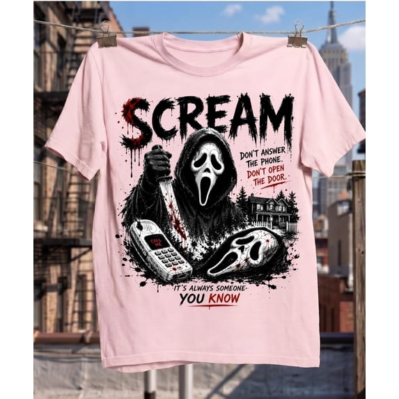 Scream Ghostface Shirt, Horror Movie T-Shirt, Slasher Horror Tee, Spooky Season Gift,Light Pink Color,Size XL