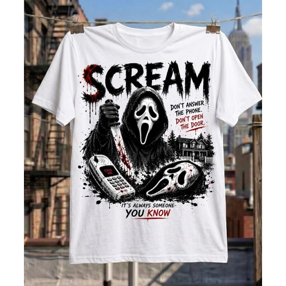 Scream Ghostface Shirt, Horror Movie T-Shirt, Slasher Horror Tee, Spooky Season Gift,White Color,Size 2XL