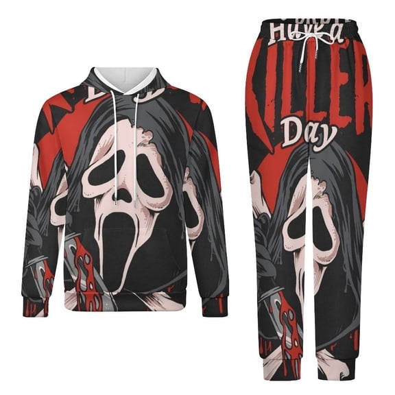 Scream Ghostface Sweatsuit 2 Piece Outfits Warm Hoodie & Sweatpants Tracksuit Sets for Adult Men Women 5XL