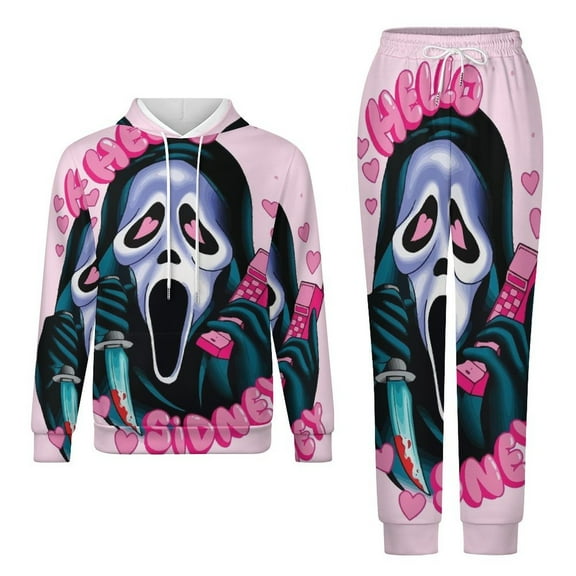Scream Ghostface Sweatsuit 2 Piece Outfits Warm Hoodie & Sweatpants Tracksuit Sets for Adult Men Women S