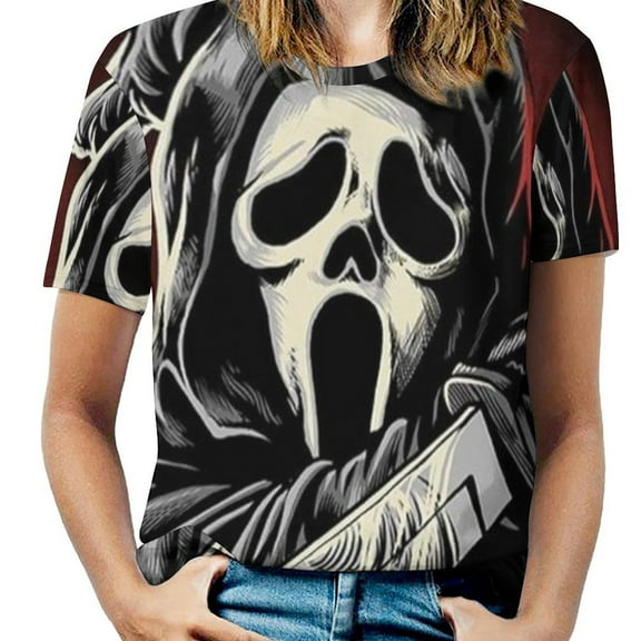 Scream Ghostface Women's Casual T-shirts Crew Neck Short Sleeve Tee Shirts Trendy Tops for Outdoor Summer M