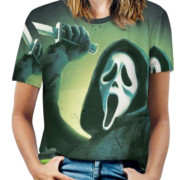 Scream Ghostface Women's Casual T-shirts Crew Neck Short Sleeve Tee Shirts Trendy Tops for Outdoor Summer M