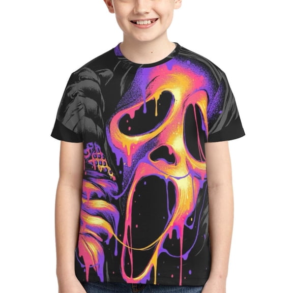 Scream Ghostface Youth Shirts Short Sleeve Crewneck T-Shirt Soft Novelty Shirt 3d Graphic Tees Blouse Summer Cool Tee Shirts X-Small