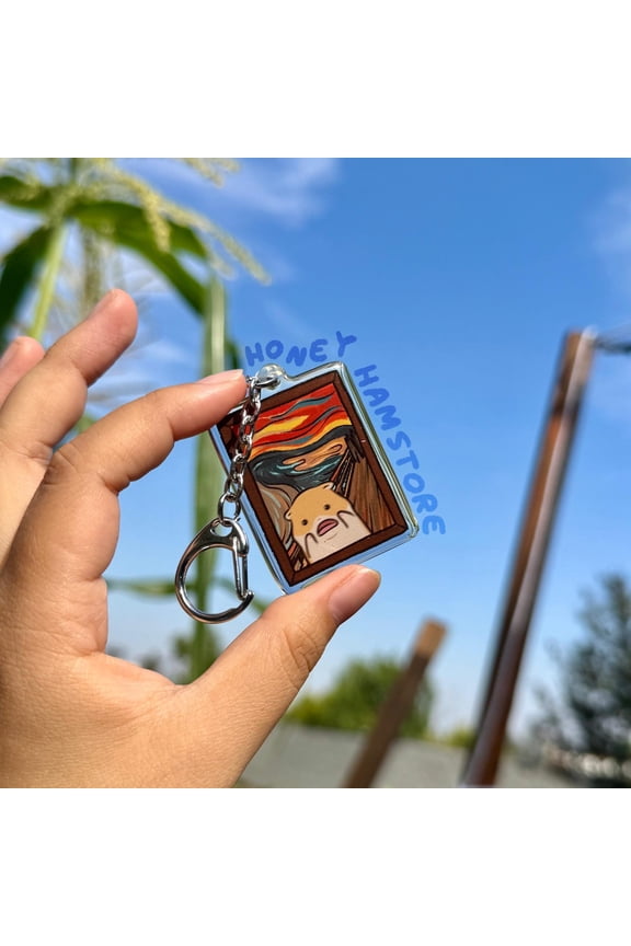 The Scream Hamster Minion Oneting Clear Acrylic Keychain | Cartoon Illustration Art Style Double-Sided Epoxy Charm | Cute Kawaii Funny | Gift (1 keychain)